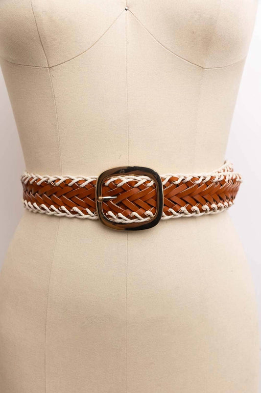 Leto - Women's Crochet Trimmed Woven Leather Belt