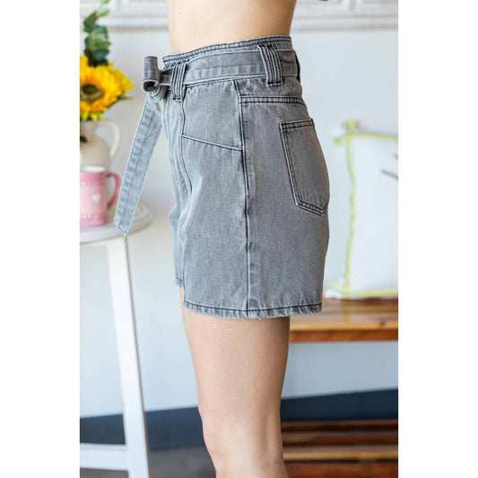 Veveret - Waist Belted Denim Shorts