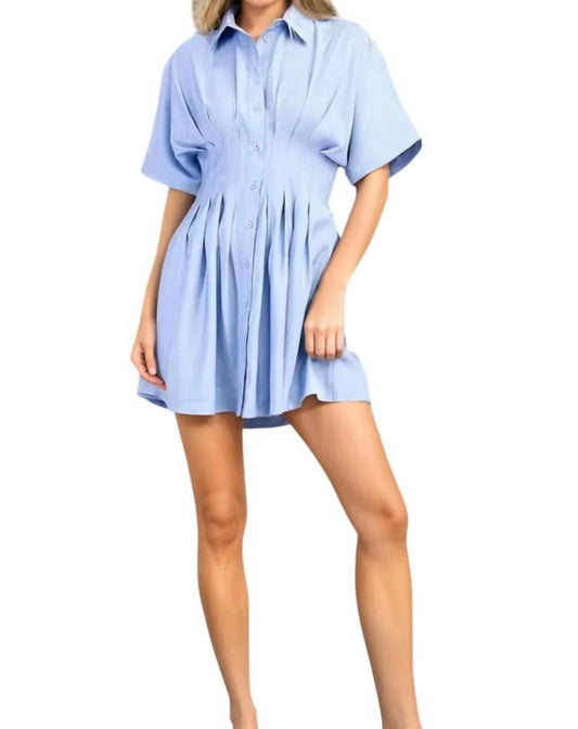 Glam - Elsie Collar Neck Waist Pleated Mini Dress