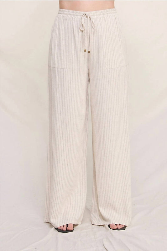 Allie Rose - Striped Linen Smock Waist Pants Plus