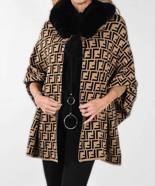 Camel/Black Knit Poncho