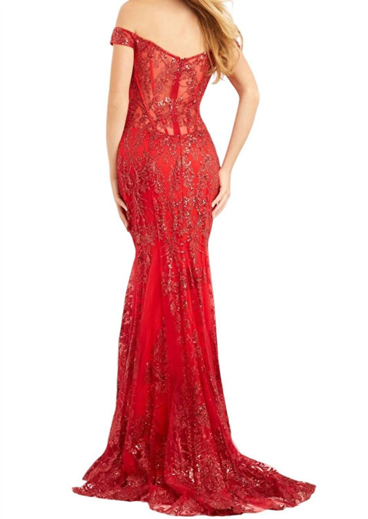 Jovani - BEADED OFF SHOULDER EMBELLISHED MERMAID GOWN