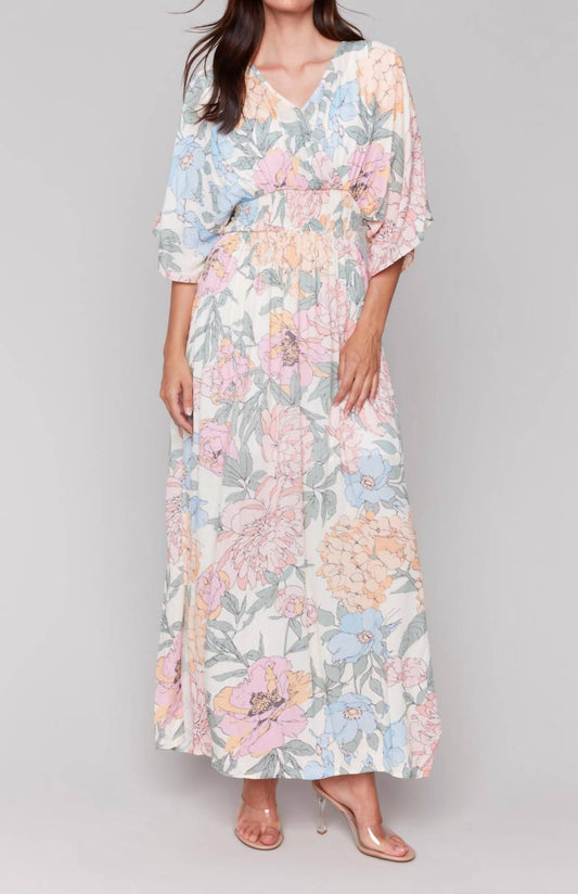 Charlie B - Dolman Sleeves Floral Maxi Dress With Side Slits