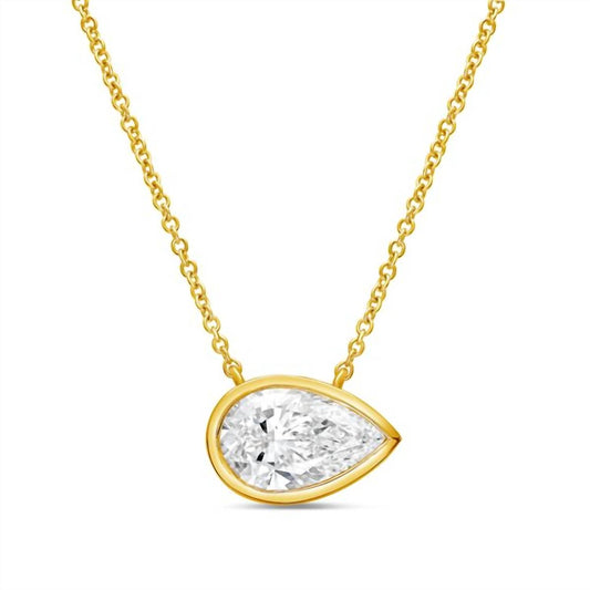 Diana M Jewels - Women's East West Pear Shape Bezel Lab-grown Diamond Pendant Necklace (12.00 Ctw)