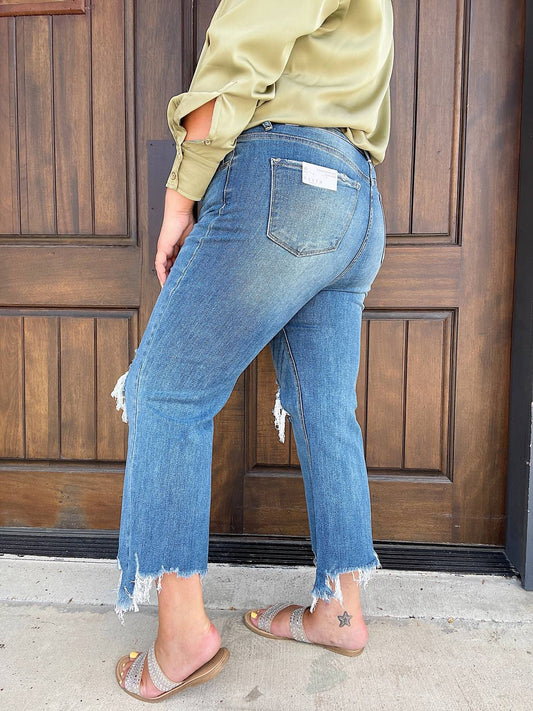 Risen - Tina High Rise Distressed Crop Straight Jeans
