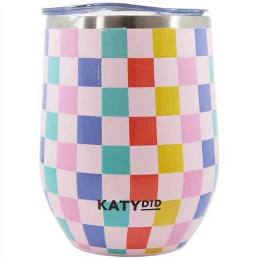 Katydid - Checkered Stainless Steel Insulated Wine Drink 12 Oz Tumbler