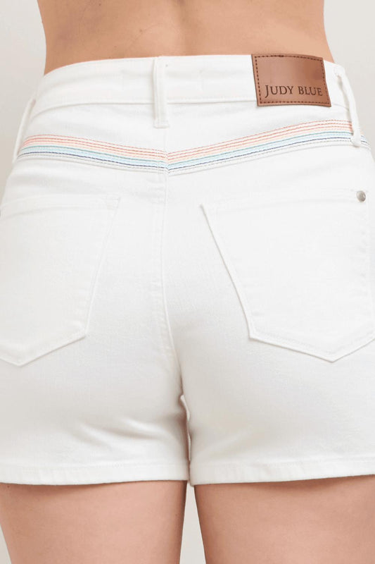 Judy Blue - High Waist Yoke And Rainbow Stitch Detail Denim Short