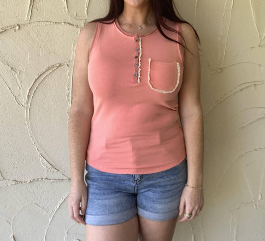 Button Front Tank With Lace Detail