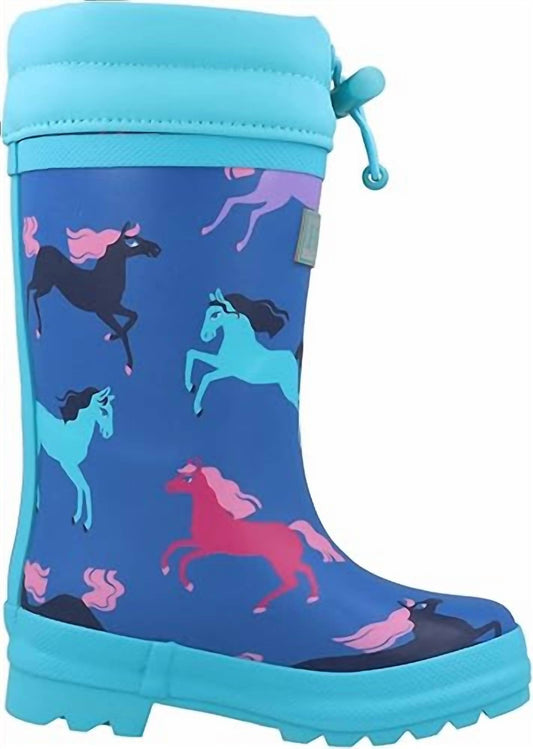 Hatley - Boy's Prancing Horses Sherpa Lined Rain Boots