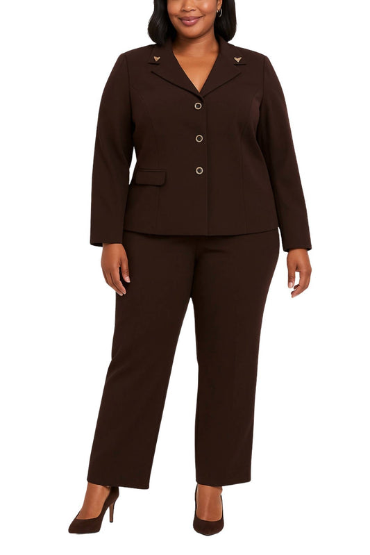 Danillo - Notched Lapel Collar Top With Straight-leg Pant Set - Plus
