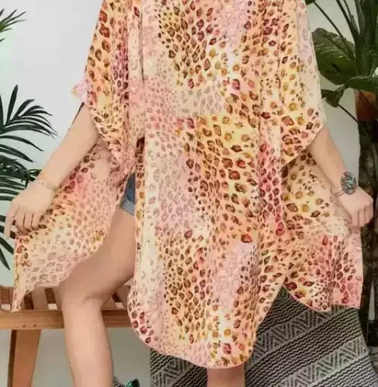 Open Front Leopard Print Kimono