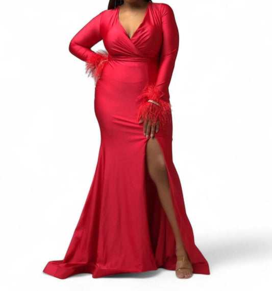 Jessica Angel - Feather Cuffs Surplice Bodice Dress