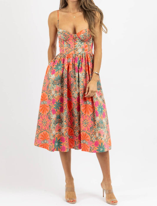 Olivaceous - Blossom Print Midi Dress