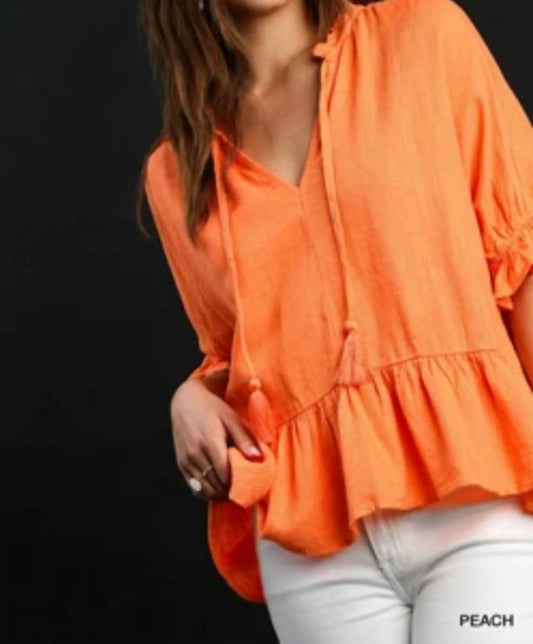 Umgee - Tie Neck Ruffle Top