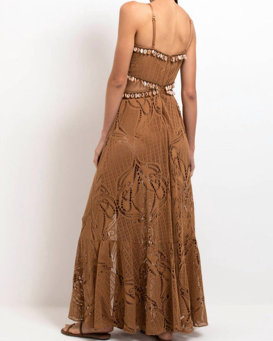 BEADED SEASHELL CUT-OUT MAXI DRESS
