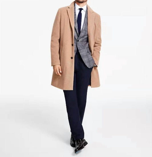 Tommy Hilfiger - Men's Addison Wool Blend Trim Fit Overcoat