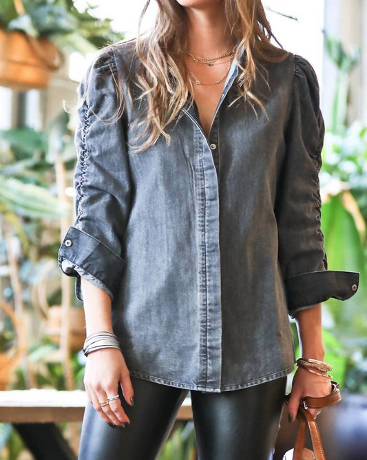 Mazik - Denim Shirring Sleeve Top