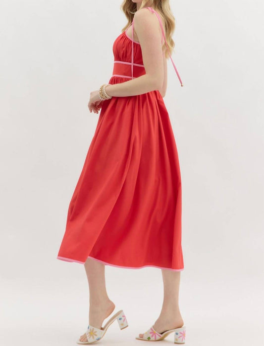 Entro - Scarlet Pink Piping Midi Dress