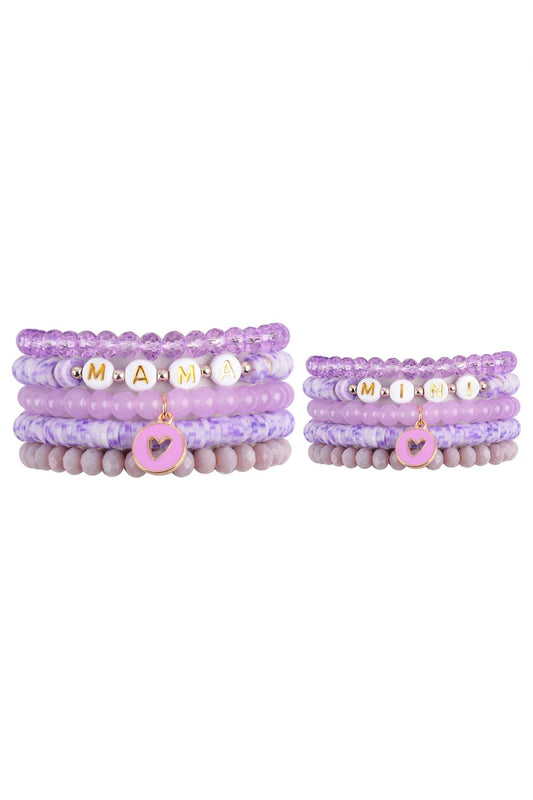 Riah Fashion - Mama & Me Fimo Glass Beads Stackable 5 Lines Bracelet Set