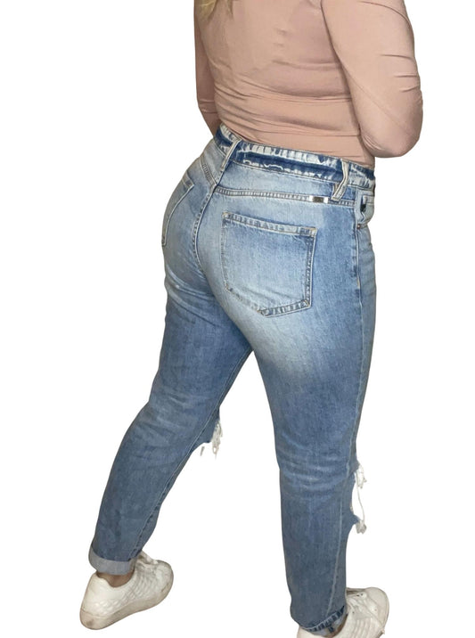 Kancan - High Rise Distressed Mom Jeans