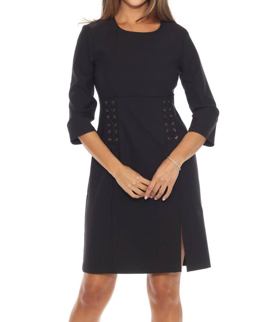 Joseph Ribkoff - Lace-up 3/4 Sleeves A-line Dress