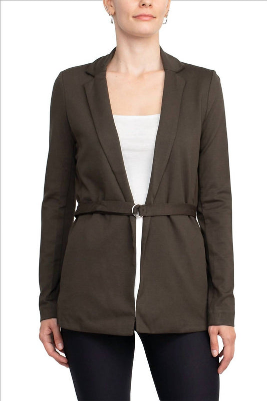 T Tahari - Notched Collar Open Front Ring Style Waist Belt Jacket
