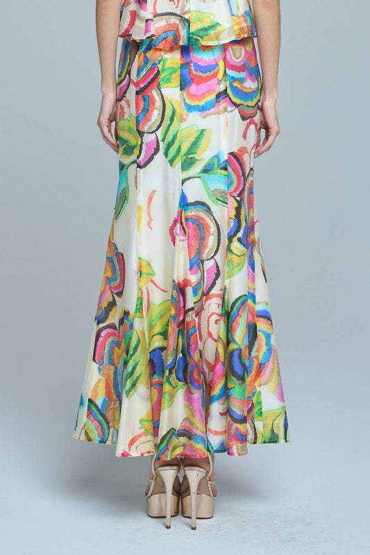 Ciebon - Abstract Floral Flare Maxi Skirt