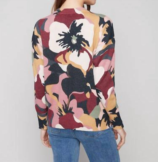 Charlie B - Printed Crew Neck Sweater With Sleeve Zippers