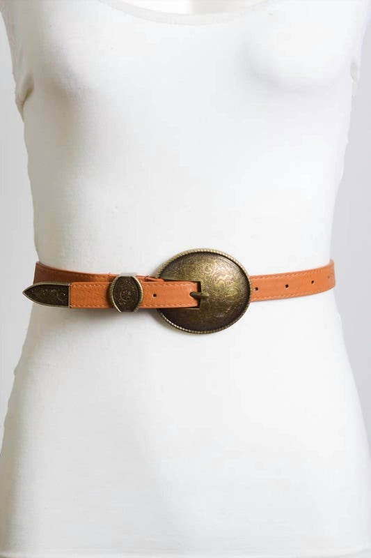 Leto - Women's Oval Embossed Vintage Look Buckle Western Belt
