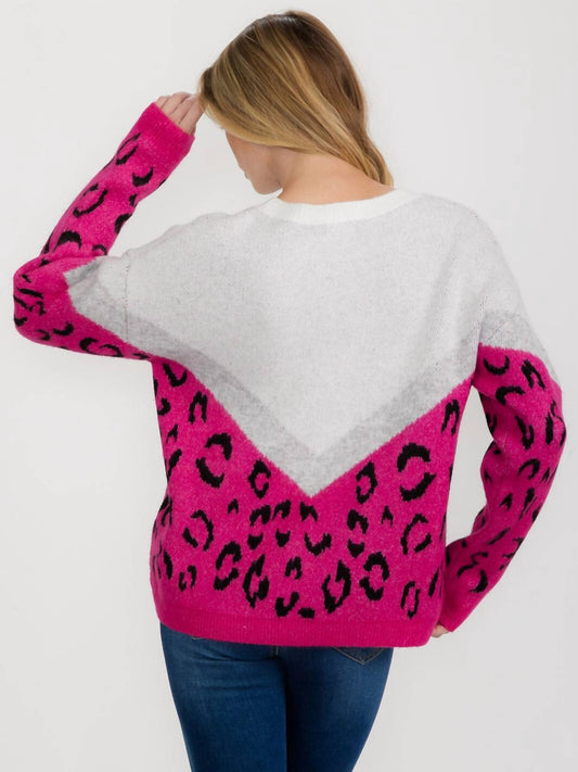 Adora - Bold And Cozy Color Block Leopard Sweater