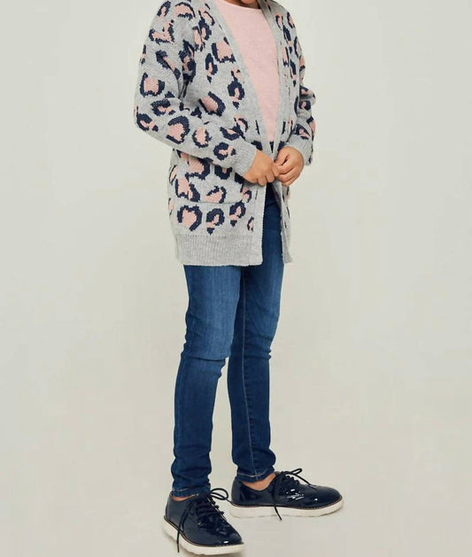 Hayden Girls - Girls Leopard Knit Sweater Cardigan