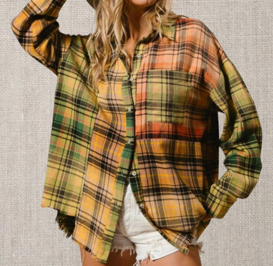 Bibi - Frayed Hem Plaid Shirt