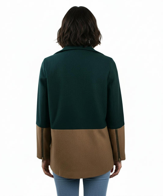Ya Los Angeles - Color Block Coat With Asymmetrical Zipper