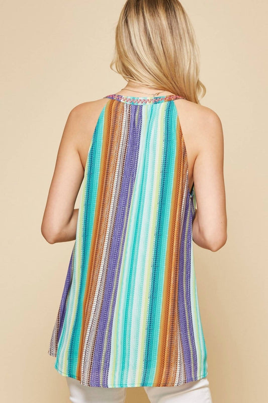 Andree By Unit - Striped Embroidered Tank Top