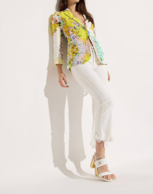 Oolala - Women's Linen Tapestry Button Blazer