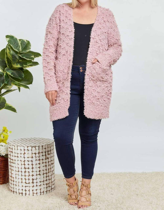 Davi & Dani - Fringe Long Sleeve Knit Loose Fit Cardigan - Plus