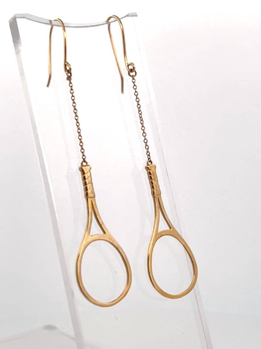 Love Love Tennis - Women's Tennis Racket Solid Gold Earrings