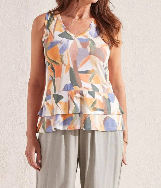 Tribal - Flowy Double-peplum Sleeveless Top