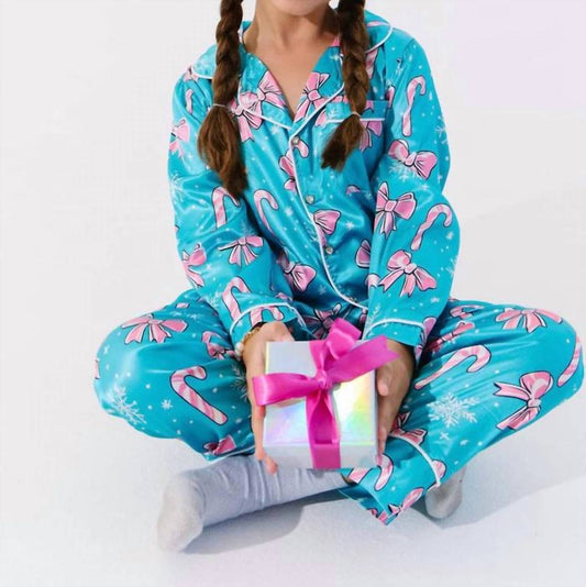 Lola + The Boys - Girl's Candy Cane Silky Set