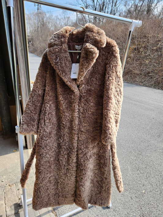 Something Navy - Women's Faux Fur Belted Coat