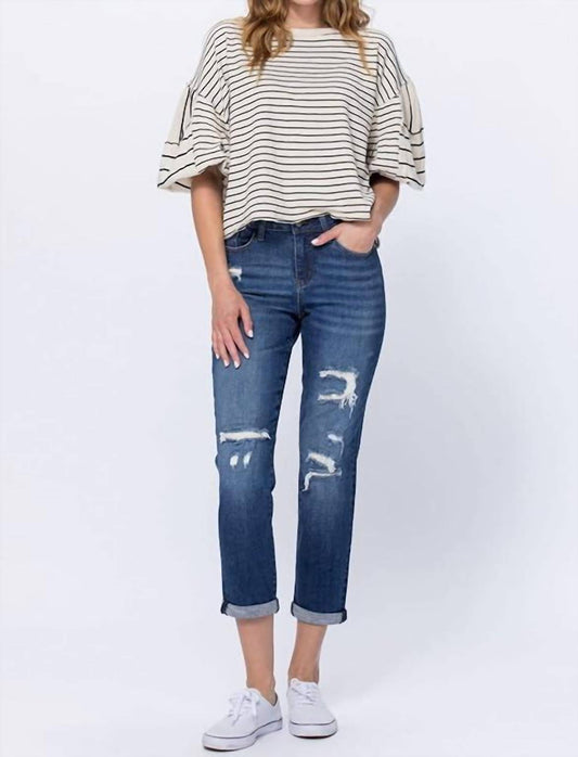 Judy Blue - Some Like It Hot Thermal Patch Boyfriend Jeans