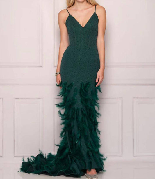 Dave & Johnny - Sequin Long Prom Dress With Feather