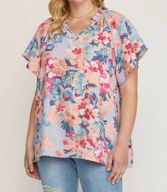 Entro - Floral Potter Sleeve Shirt