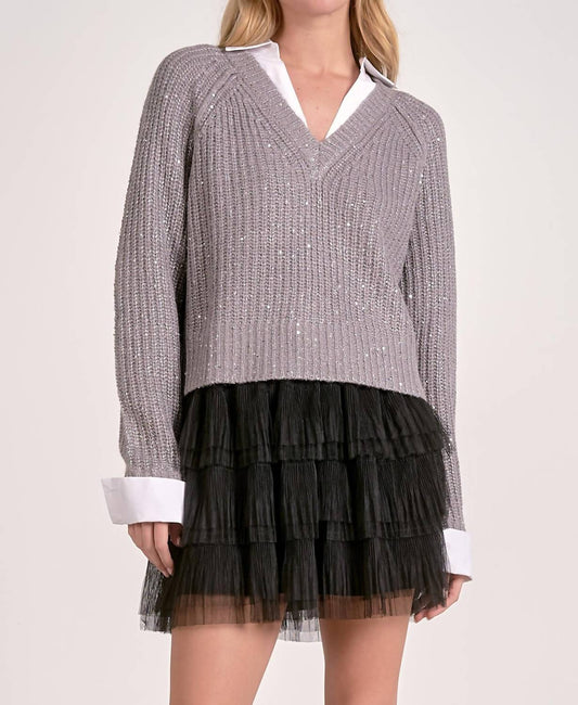 Elan - Sparkly White Collar Sweater