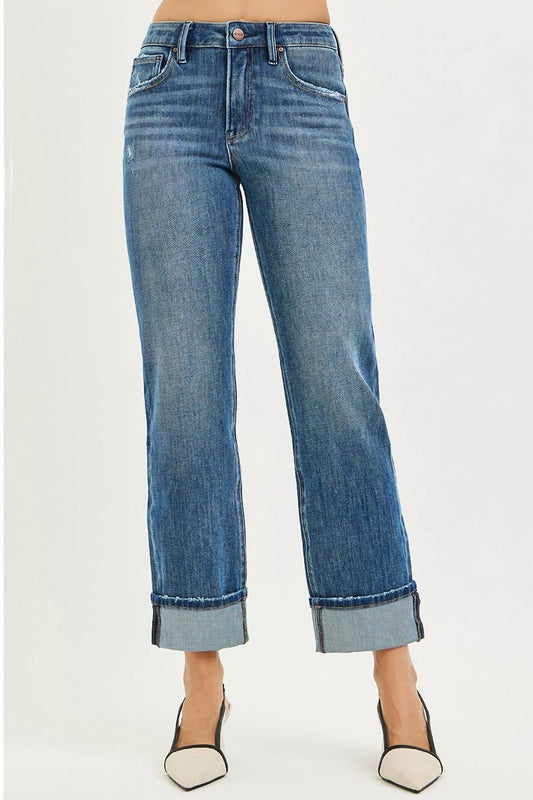 Risen - Slouchy Straight Leg Cuffed Hem Jeans