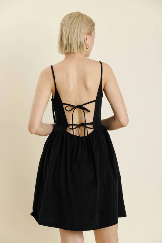 Aureum - Bow Trim Denim Mini Dress