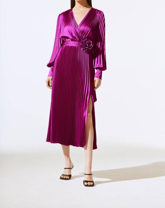 Joseph Ribkoff - Pleated Satin Belted Midi Wrap Dress