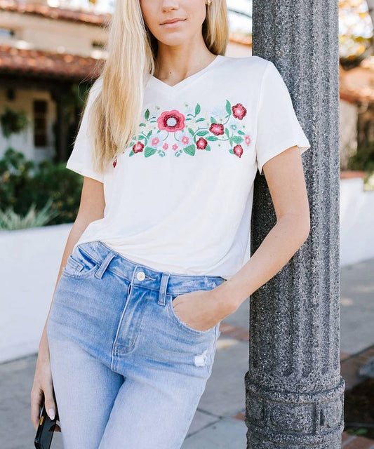 Amaryllis - Embroidered Floral Tee