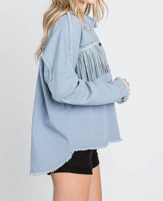 Geegee - Rhinestone Fringe Detail Shirt Jacket
