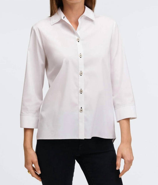 Foxcroft - white blouse with black stitching